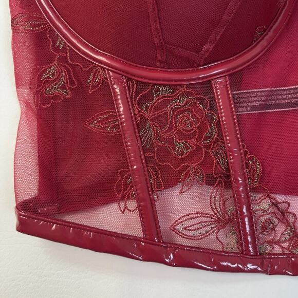 Victoria's Secret Bustier Very Sexy Sz.36DD Push-Up Longline Bra Floral Lace Red - Picture 7 of 7